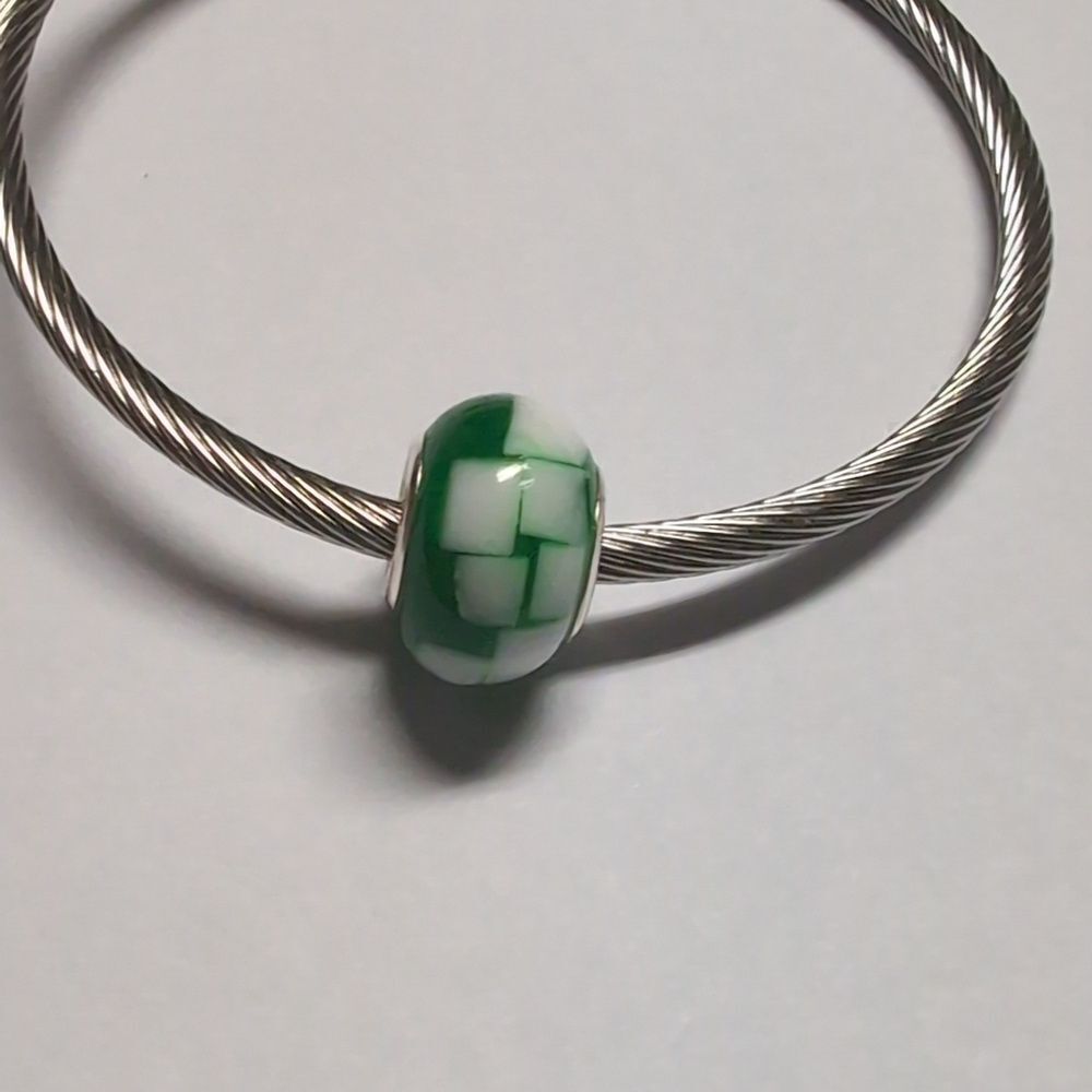 Green and‎ White Charm for Pandora Style Bracelet